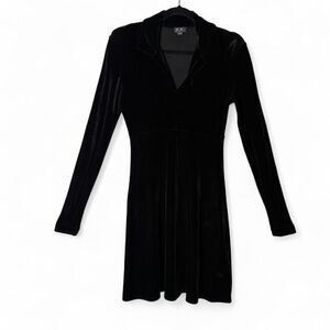 Vintage BCBG Max Azria Black Velvet Mini Dress Collared Long Sleeve Size S